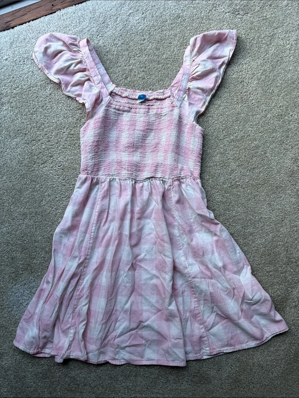 Old Navy Pink Gingham Ruffle-Sleeve Cotton Dress, Small